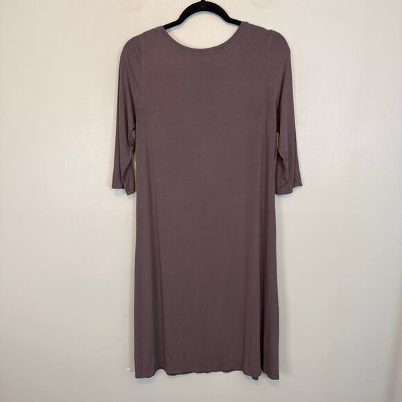 Eileen Fisher Midi T-Shirt Dress S Gray 3/4 Sleeve Casual Stretchy Pullover USA - Picture 2 of 8